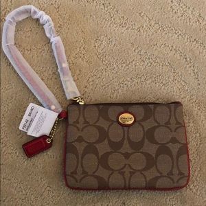 Khaki/Red Coach Wristlet